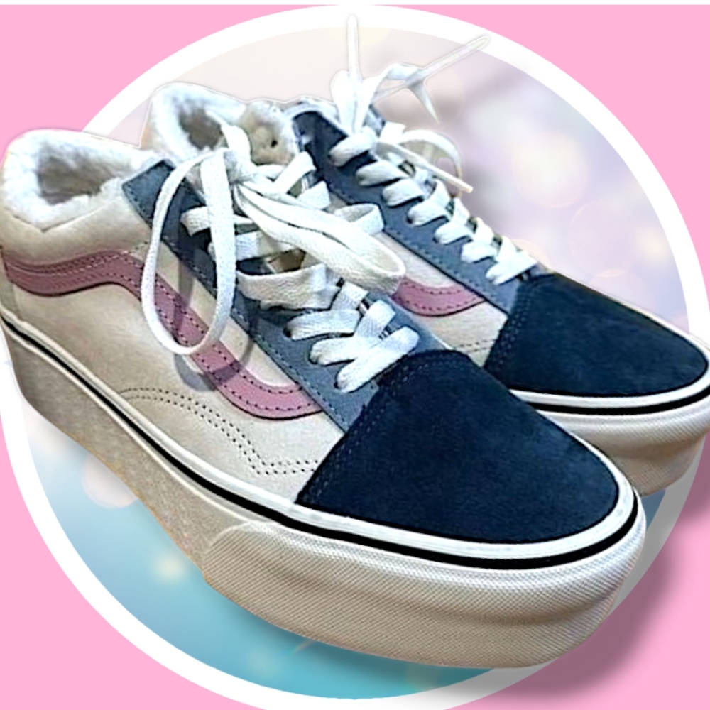 NWT Water Repellent Sz 8.5 Vans Old Skool Stackform Sneakers Suede & Sherpa Trim